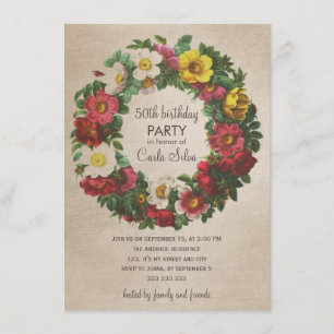 Convites 50ª Festa de aniversário Mulheres Vintage Floral