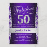 Convites 50ª Festa de aniversário - Prata Roxo<br><div class="desc">50º Convite de aniversário em roxo e prata. Cartão de convite elegante com prata brilhante falso e diamantes. Apresenta cor damasco e fonte de script. Fabuloso aos cinquenta! Design clássico perfeito para uma festa de na moda. Envie-me uma mensagem se precisar de uma idade personalizada.</div>