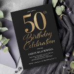 Convites 50ª Festa de aniversário Preta e Dourada<br><div class="desc">50º convite de aniversário em preto e ouro</div>