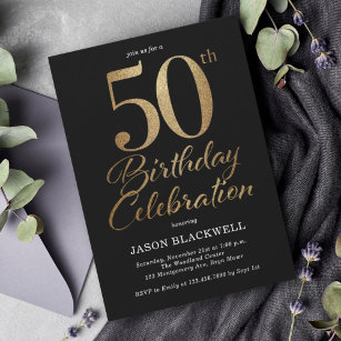 Convites 50ª Festa de aniversário Preta e Dourada