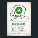Convites 50ª Festa de aniversário - Preto Verde Branco<br><div class="desc">50º Convite de aniversário em preto branco verde com fundo retrocremoso. Saúde a 50 anos! Pode ser personalizado em qualquer ano. Envie-me uma mensagem se precisar de mais personalização.</div>