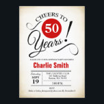 Convites 50ª Festa de aniversário - Preto Vermelho Branco<br><div class="desc">50º Convite de aniversário em Preto Branco Vermelho com fundo retrocreto. Saúde a 50 anos! Pode ser personalizado em qualquer ano. Envie-me uma mensagem se precisar de mais personalização.</div>