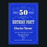 Convites 50ª Festa de aniversário - Real Azul Branco<br><div class="desc">50º Convite de aniversário. Elegante design real,  azul e branco,  com letra de script. Saúde a 50 anos! Envie-me uma mensagem se precisar de mais personalização.</div>