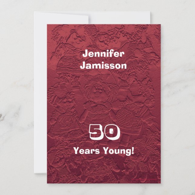 Convites 50ª Festa de aniversário Red Rag Dolls, Nome, (Frente)