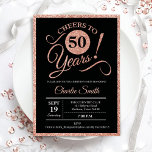 Convites 50ª Festa de aniversário - Rosa Dourado, QUALQUER<br><div class="desc">50º convite de aniversário para mulheres. Cartão de convite elegante a preto com folha de ouro de rosa brilhante falso. Apresenta a fonte do script de tipografia. Saúde a 50 anos! Pode ser personalizado em qualquer ano. Perfeito para uma celebração de um dia adulto.</div>