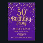 Convites 50ª Festa de aniversário - Roxo e Dourado<br><div class="desc">50º Convite de aniversário. Design elegante em roxo real e ouro brilhante. Possui fonte de script na moda e confetti. Envie-me uma mensagem se precisar de idade personalizada.</div>
