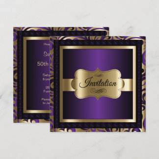 Convites 50ª Festa de aniversário| Roxo Metálico e Dourado