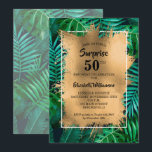 Convites 50ª Festa de aniversário tropical<br><div class="desc">O padrão de plantas verdes tropicais chic sobrepostas com folha de papel azul e seus detalhes de festa de aniversário em letra chic é excelente para QUALQUER aniversário da IDADE. COORDENANDO itens disponíveis em nossa loja.</div>