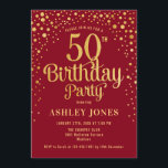 Convites 50ª Festa de aniversário - Vermelho e Dourado<br><div class="desc">50º Convite de aniversário. Design elegante em vermelho e ouro brilhante. Possui fonte de script na moda e confetti. Envie-me uma mensagem se precisar de idade personalizada.</div>