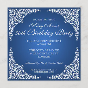 Convites 50ª Festa de aniversário Vintage Swirls Sapphire