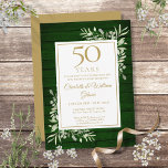 Convites 50ª Folhagem de Madeira Verde do Aniversário<br><div class="desc">Apresentando um delicado verde-jardim de aquarelas em um fundo de madeira rústica esmeralda verde,  este convite de na moda pode ser personalizado com suas informações especiais de comemoração de 50 anos,  com um ouro no verso. Projetado por Thisnotme©</div>