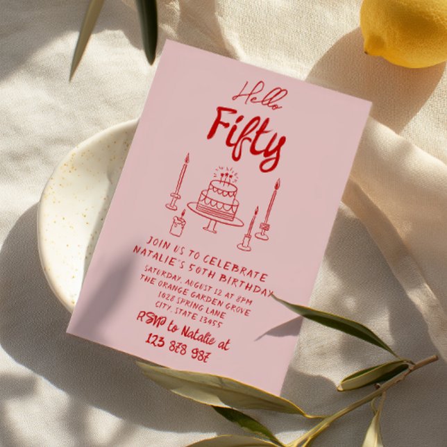 Convites 50ª Mão Retirada Rosa Bolo Vermelho Alô 50 Anivers (Criador carregado)