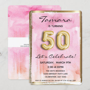 Convites 50ª Menina de Aniversário Rosa e Dourada