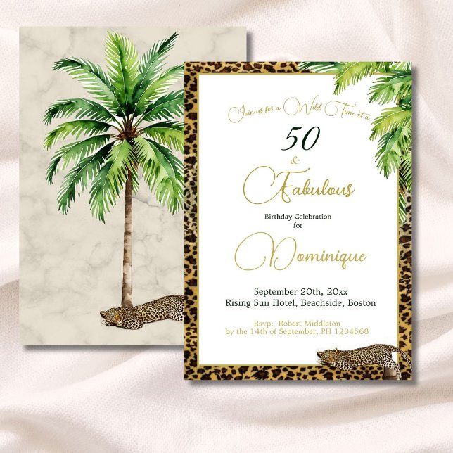 Convites 50ª Palm Leopard Imprime Wild Birthday (Criador carregado)