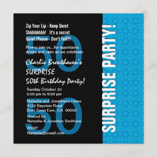 Convites 50ª Surpresa Aniversário Moderno Turquoise Azul 