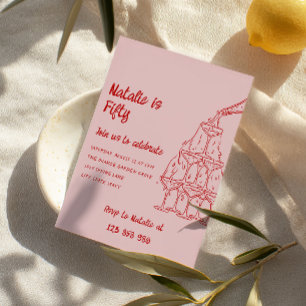 Convites 50ª Torre de Champanhe Desenhada Mão 50 Aniversári