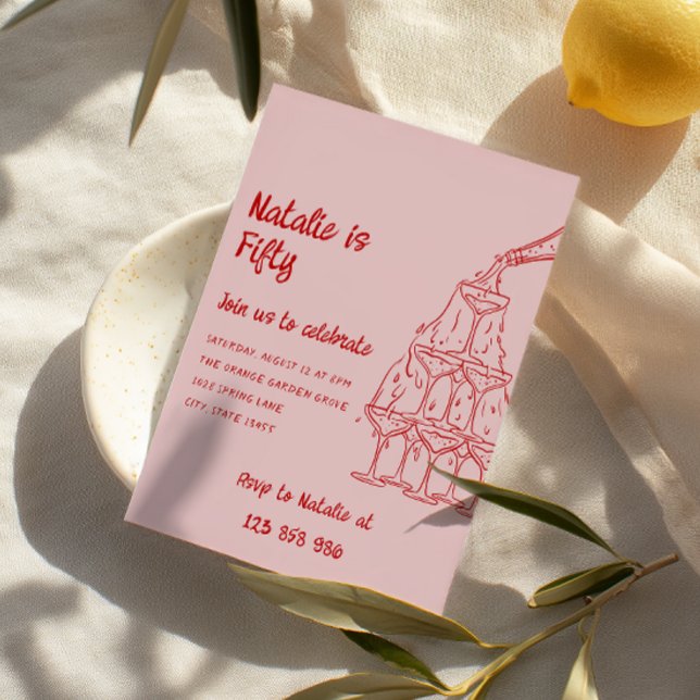 Convites 50ª Torre de Champanhe Desenhada Mão 50 Aniversári (Criador carregado)