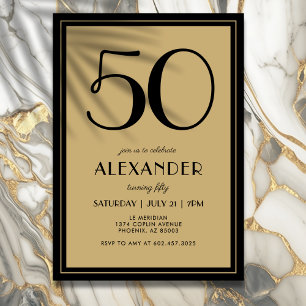 Convites 50º aniversário Adulto Negro e Dourado Mínimo Mode