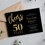 Convites 50º aniversário aplaude 50 anos de ouro negro mode<br><div class="desc">O moderno falso roteiro casual de ouro anima até 50 anos de convite de aniversário.</div>