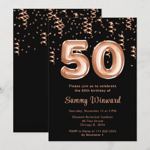 Convites 50º Aniversário - Balões Dourados com Confetti