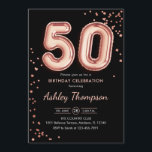 Convites 50º aniversário - Balões Dourados Rosa Negro<br><div class="desc">50º convite de aniversário. Design elegante em ouro brilhante rosa e preto. A placa de convite apresenta o rosa dourado número 50 balões e fonte de script. Perfeito para uma comemoração de na moda. Envie-me uma mensagem se precisar de idade personalizada.</div>