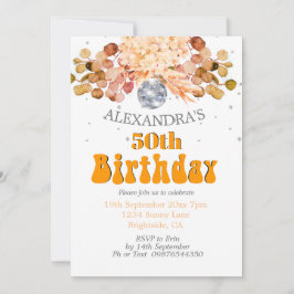 Convites 50º Aniversário Bola Floral Orange Disco