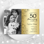 Convites 50º Aniversário com Foto - Dourada Floral<br><div class="desc">50º Aniversário com Foto - Dourado Convite Floral Preto. Design moderno com desenhos botânicos desenhados em destaque e letra de script de tipografia. Simples trendy convide cartão perfeito para uma festa de ouro de cinquenta anos de casamento. Pode ser personalizado para refletir qualquer ano de casamento. Impressos convites Zazzle ou...</div>