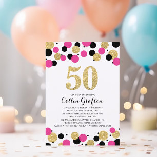 Convites 50º Aniversário Confetti Dourado de Lâmpada Pre