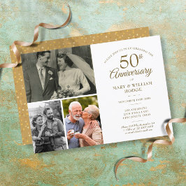 Convites 50º Aniversário Coração Dourado Confete 3 Foto