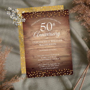 Convites 50º Aniversário Corações de Amor Dourados Madeira