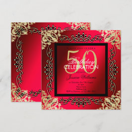 Convites 50º aniversário da Elegante Dourada e Cerise Women