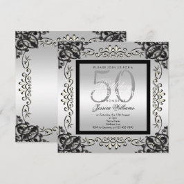 Convites 50º aniversário da Elegante Prata e Mulheres Negra