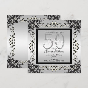 Convites 50º aniversário da Elegante Prata e Mulheres Negra