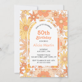 Convites 50º Aniversário da Flora de Pêssego Laranja Elegan