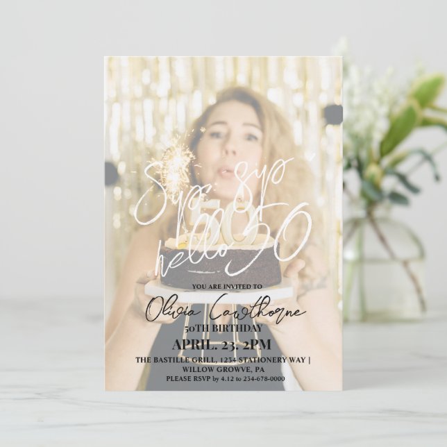 Convites 50º aniversário da fotografia elegante e simples (Em pé/Frente)
