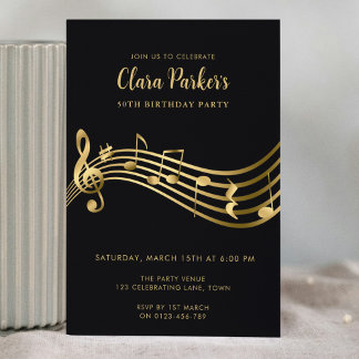Convites 50º Aniversário da Música Notas Douradas Elegante