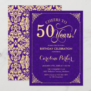 Convites 50º aniversário - Damasco Dourado Roxo