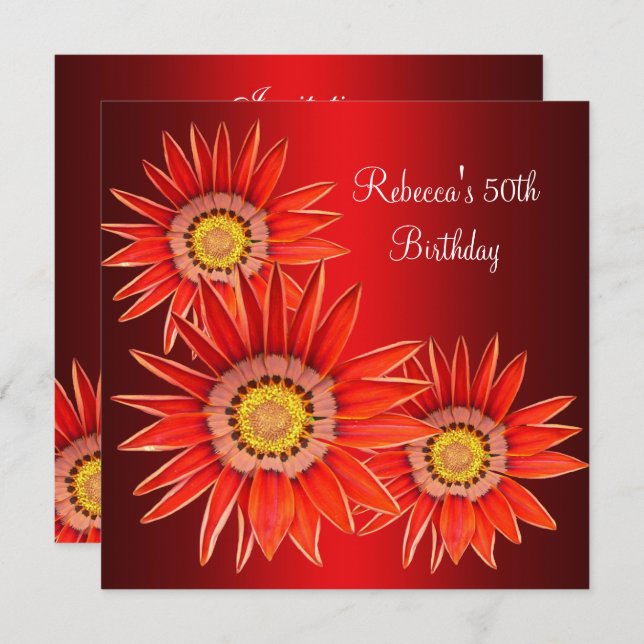 Convites 50º Aniversário das Flores Vermelhas Elegantes (Frente/Verso)