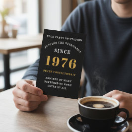 Convites 50º Aniversário de 1975 Preto Dourado Personalizad