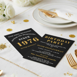 Convites 50º Aniversário de 1976 Preto Dourado Personalizad