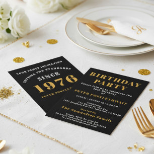 Convites 50º Aniversário de 1976 Preto Dourado Personalizad