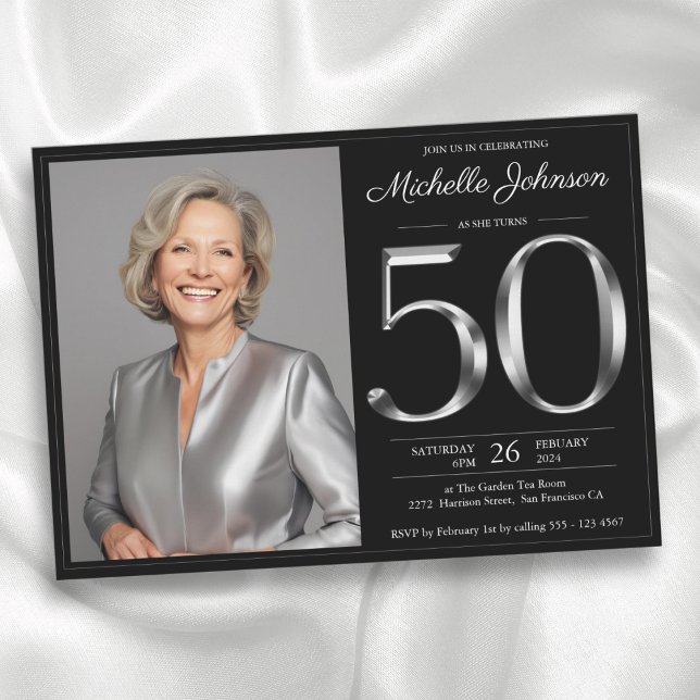 Convites 50º aniversário de Black and Silver (Black and Silver 50th Birthday Invitation)