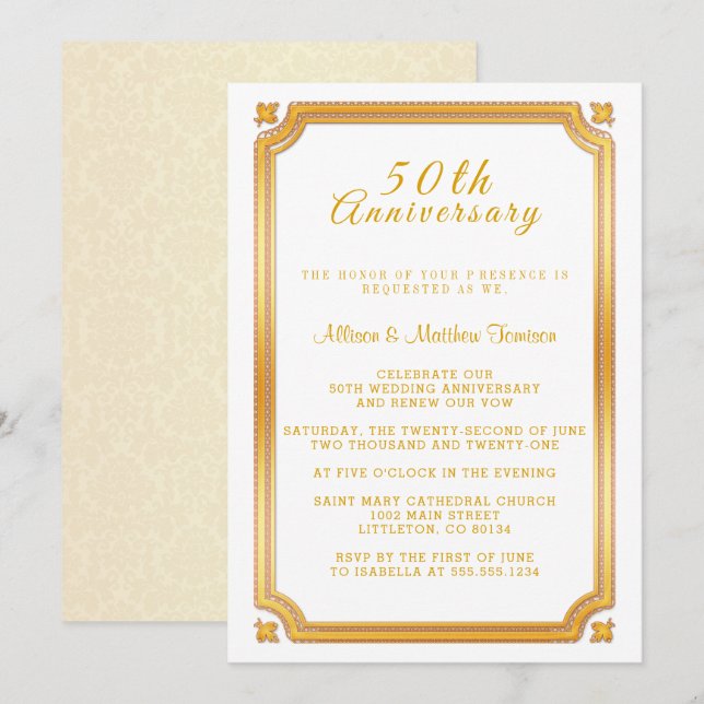 Convites 50º Aniversário de Bodas de Ouro (Frente/Verso)