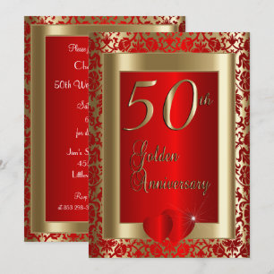 Convites 50º Aniversário de Bodas de Ouro e Vermelhas Tex