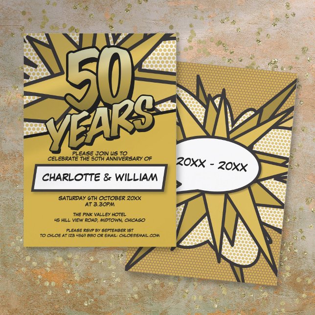 Convites 50º Aniversário de Bodas Divertido Retro (50th Golden Wedding Anniversary Fun Retro Invitation)