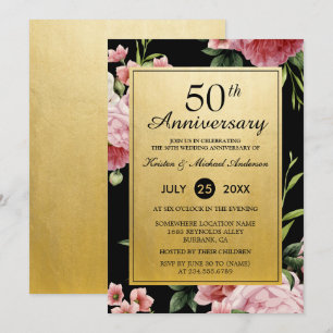 Convites 50º aniversário de casamento Black Dourado Vinta