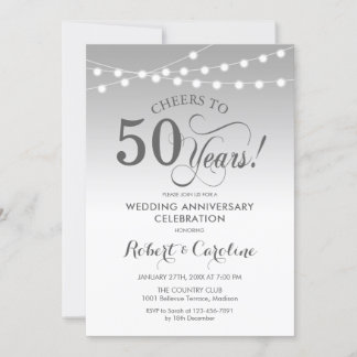 Convites 50º Aniversário de Casamento - Branco Prata