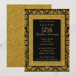 Convites 50º Aniversário de Casamento com Glitter Dourado