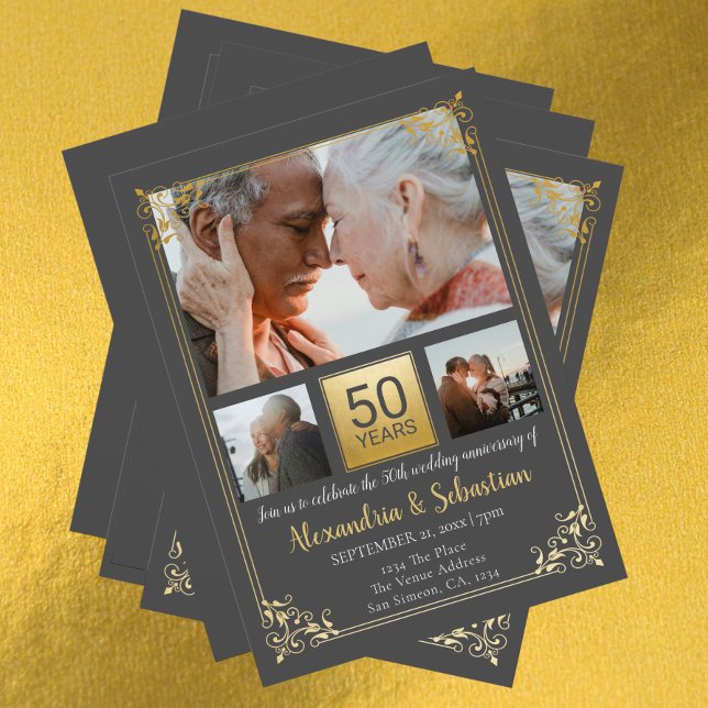 Convites 50º Aniversário de Casamento com Quadro Personaliz (Criador carregado)