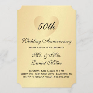 Convites 50º Aniversário de Casamento Coração Dourado